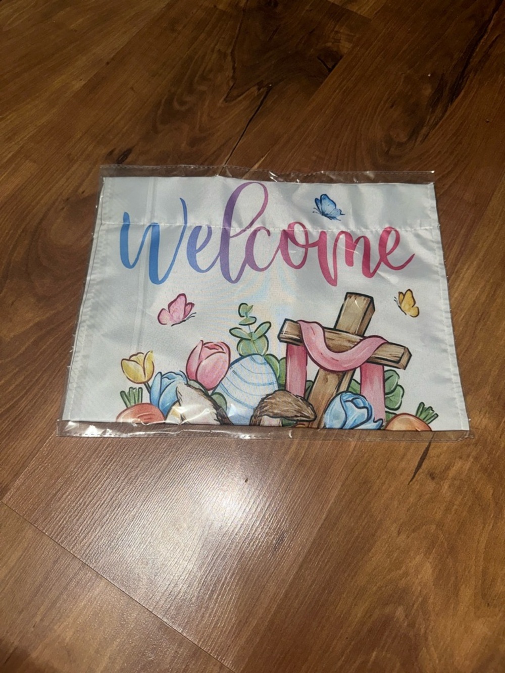 Welcome Floral Easter Garden Flag - Pastel Multicolor